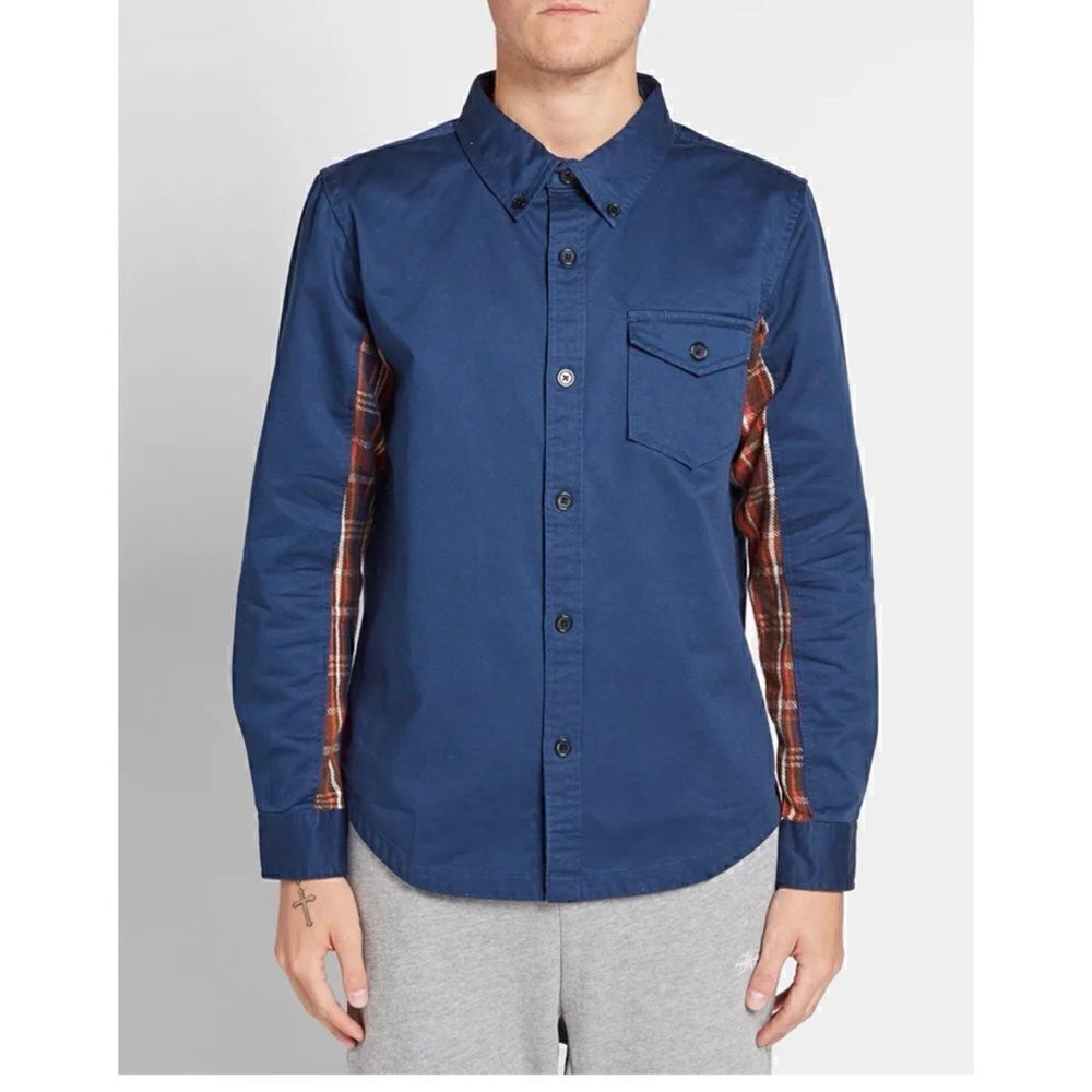 UNDEFEATED PLAID PANEL SHIRT / Navy Twill Size S / NWOT